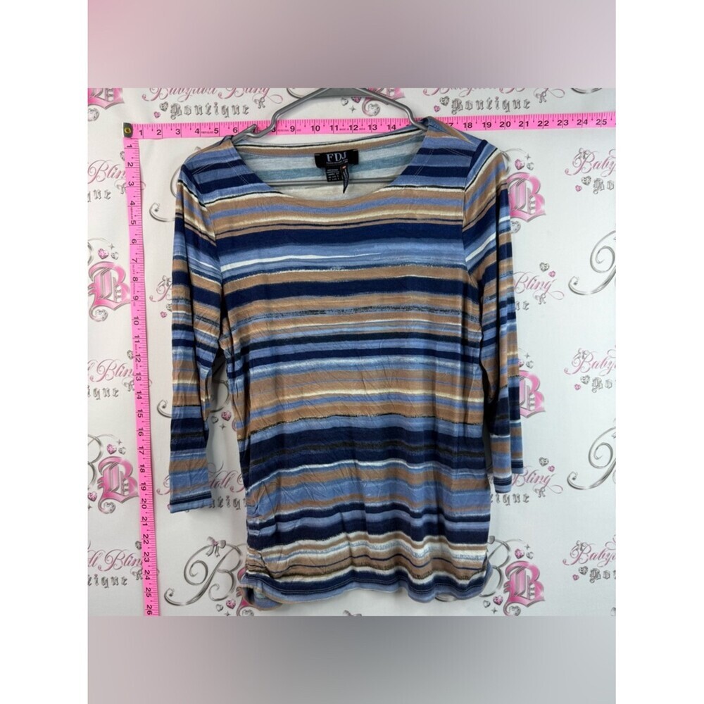 F.D.J. Striped Scoop Neck Long Sleeve Top in Blue and Tan